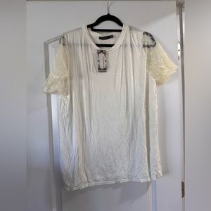 BOOHOO Plus sheer white lace sleeve top